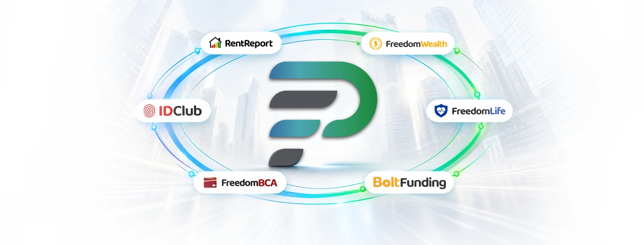 FreedomPath connects RentReport, FreedomWealth, IDClub, FreedomLife, FreedomBCA, and Bolt Funding